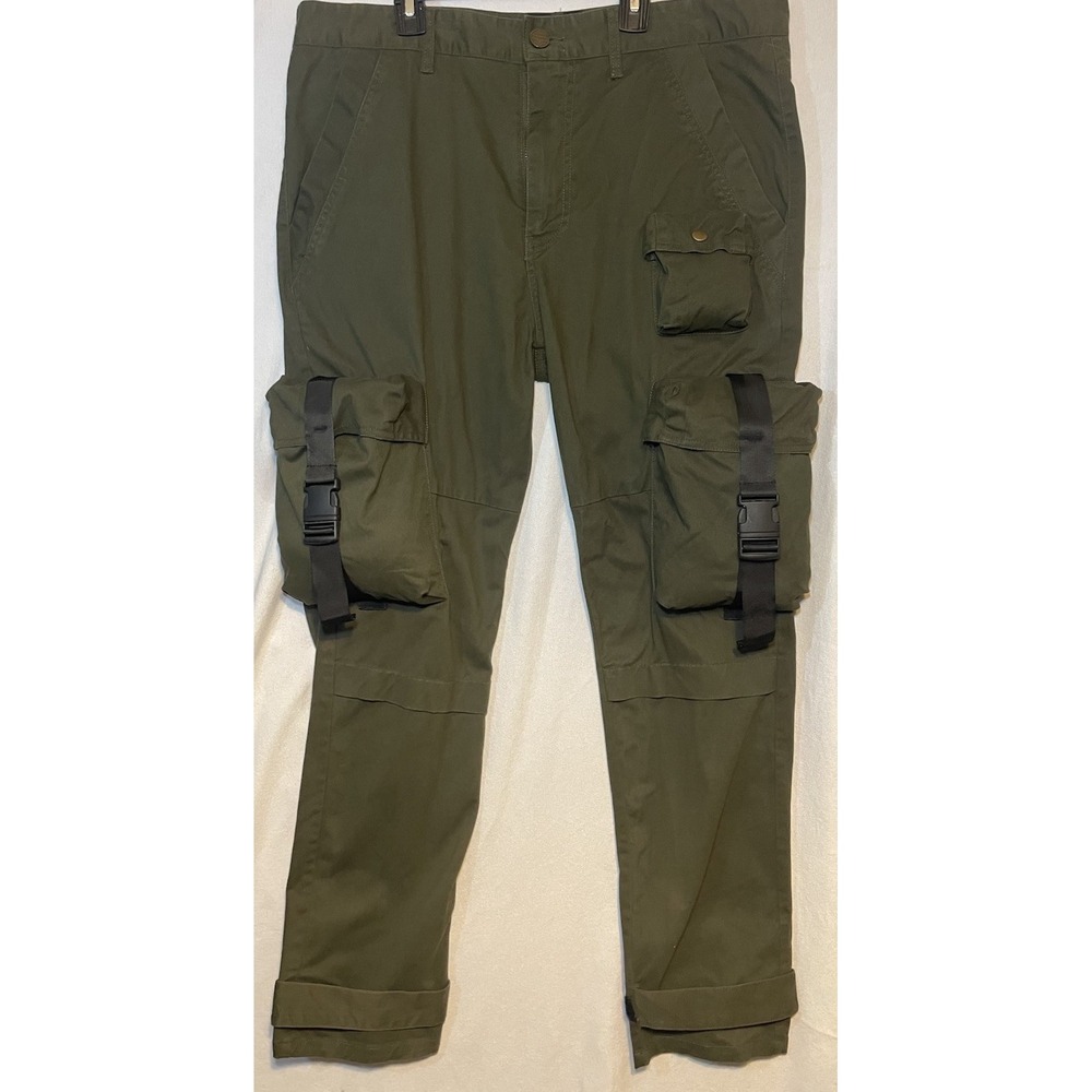 VTG Switch Remarkable Men's 36 Olive Utility Cargo‎ Pants Slim Tapered Stretch